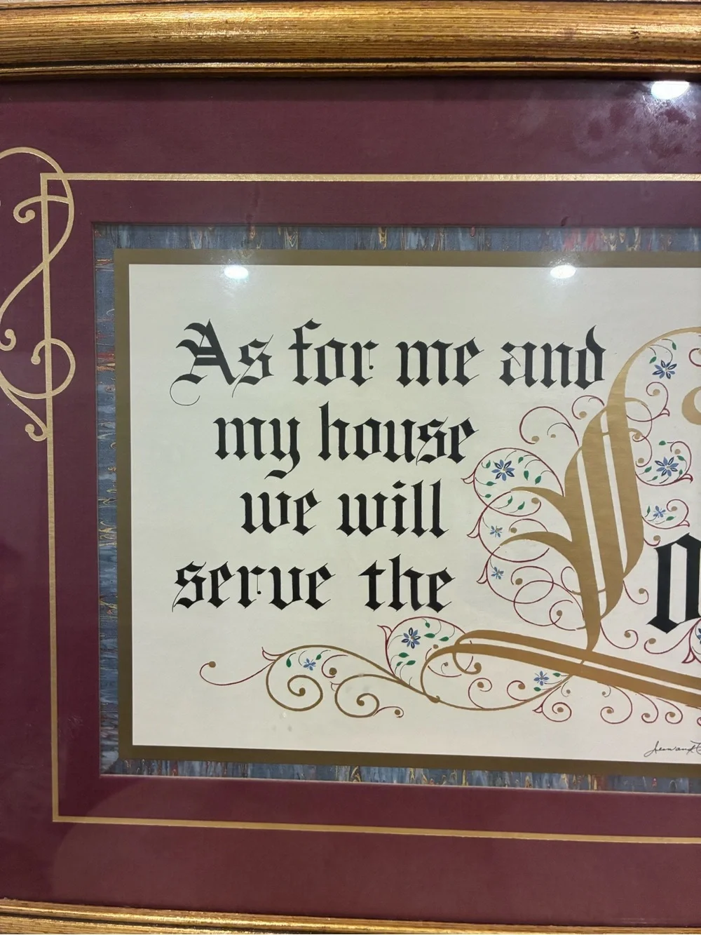 Vintage Framed Calligraphy Art Joshua 24:15
